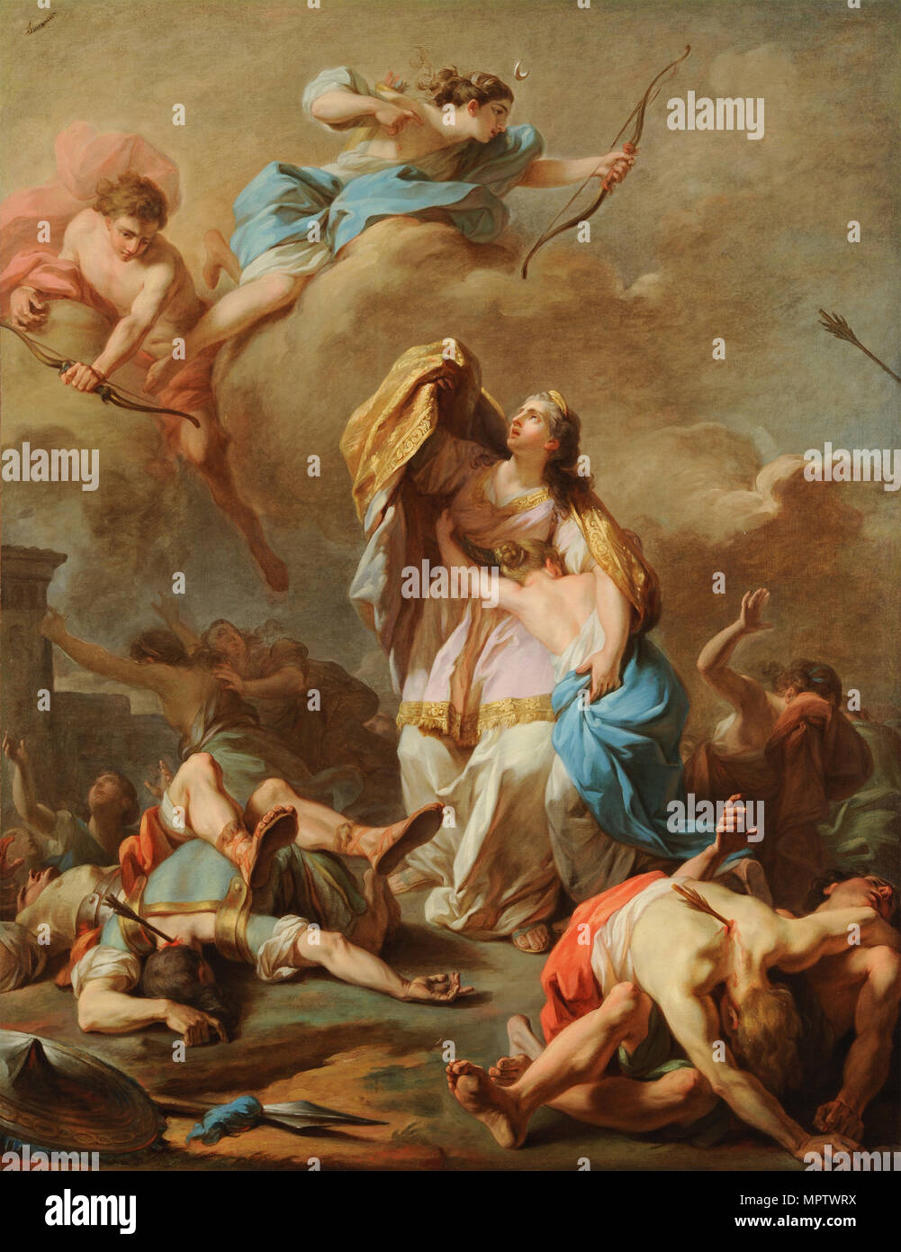 Apollo and Diana Punishing Niobe by Killing her Children. Stock Photo