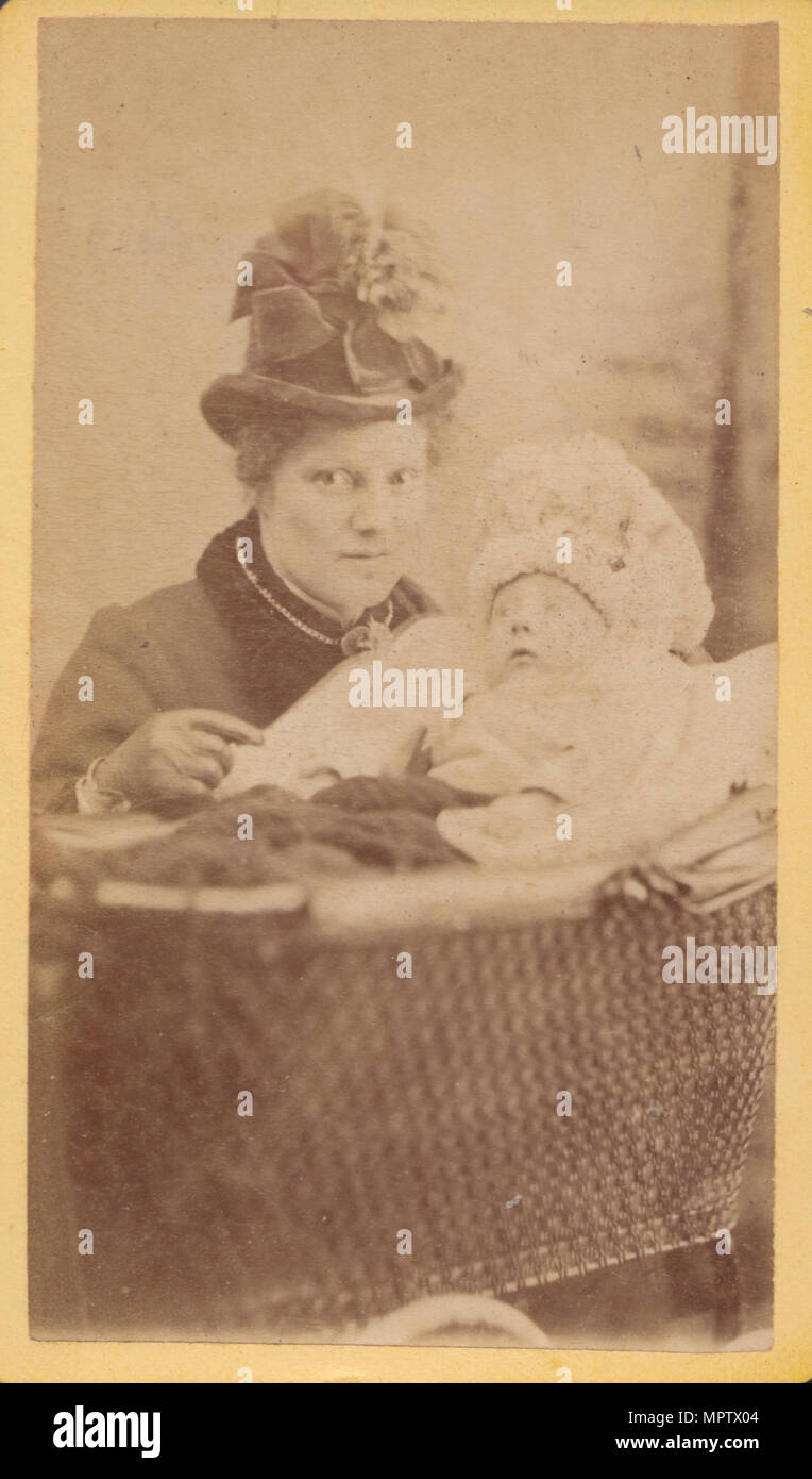 Bridport CDV (Carte De Visite) of Victorian Mother and Child. Child in a Pram Stock Photo