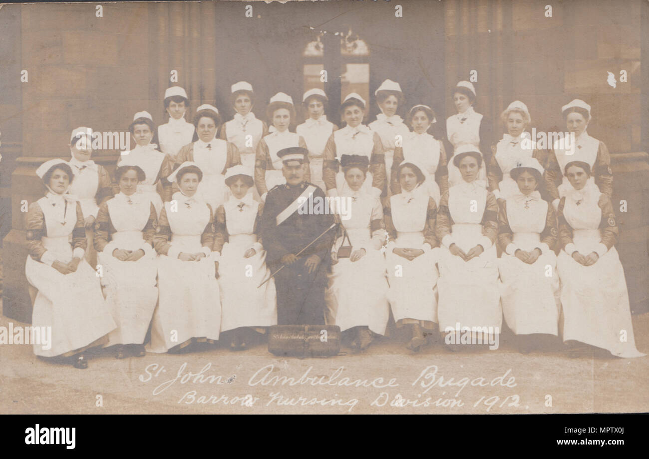 Vintage Photograph of St Johns Ambulance Brigade's Barrow Nursing Division in 1912 Stock Photo