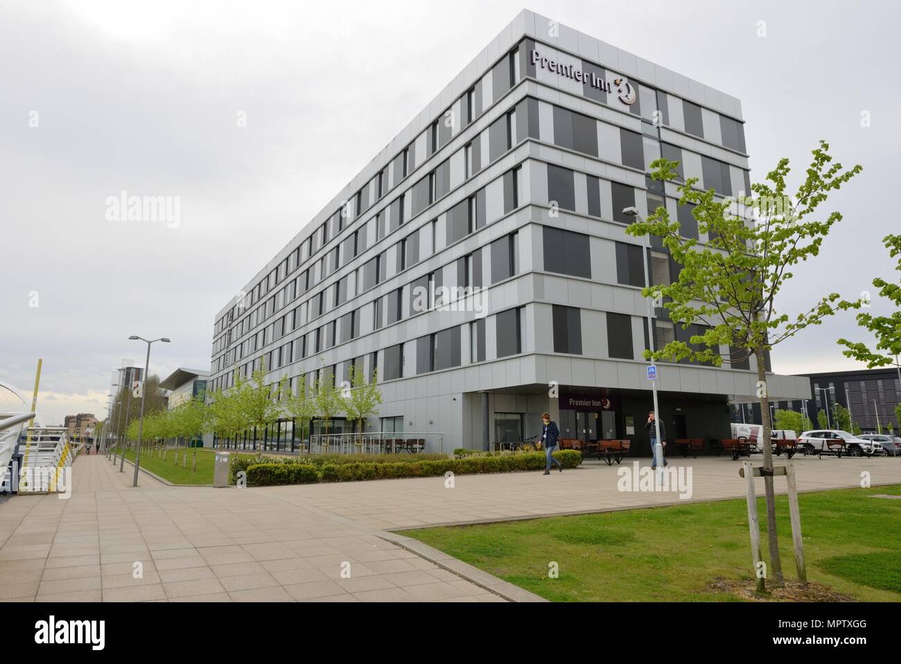 Main entrance to the Premier Inn at Pacific Quay, Glasgow, Scotland, UK Stock Photo
