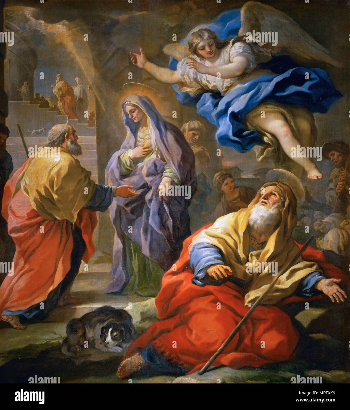 Joachim Receiving the Promise, and Meeting of Saints Joachim and Anne at the Golden Gate. Stock Photo