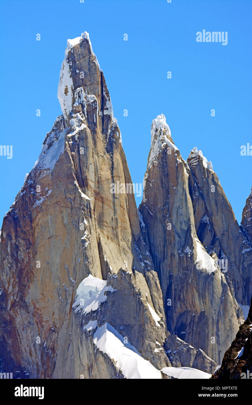 Cerro Torre, Torre Egger, and Cerro Standhardt in the Patagonia Andes of Argentina Stock Photo