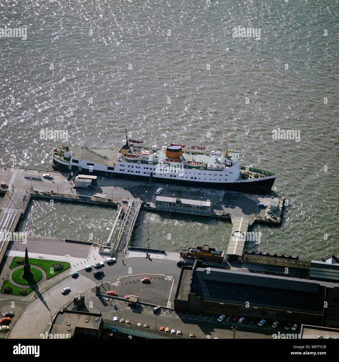 Isle of Man ferry 'Mona's Queen' berthed at the Liverpool Landing Stage, Merseyside, 1977. Artist: Aerofilms. Stock Photo