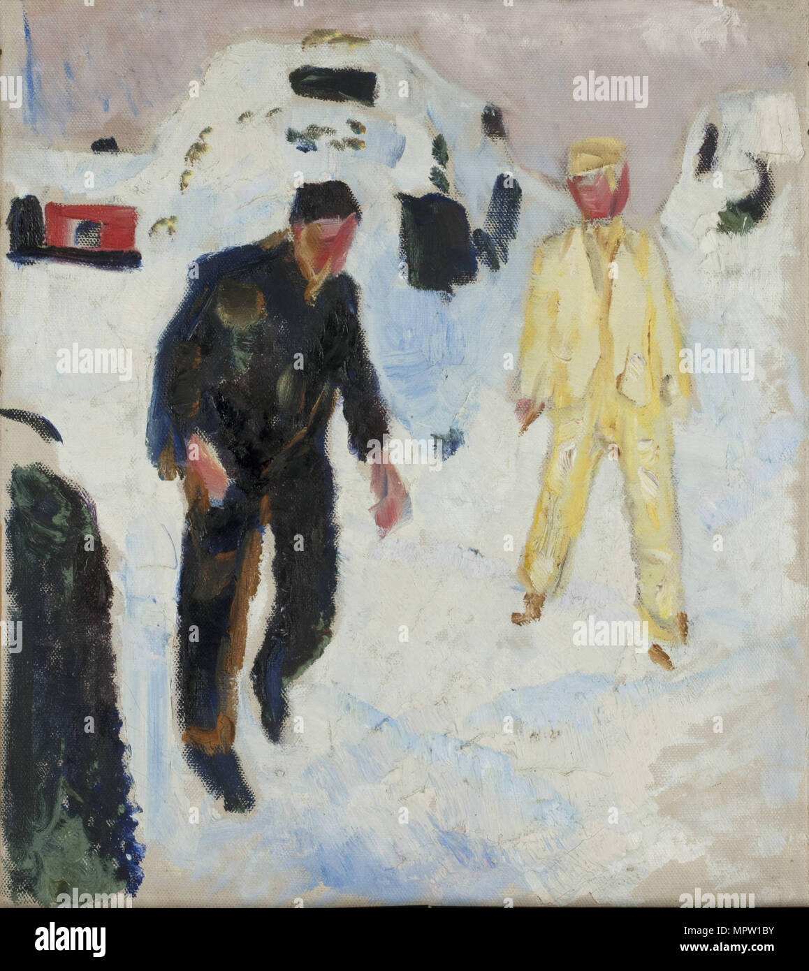 Black and Yellow Men in Snow, 1910-1912. Stock Photo