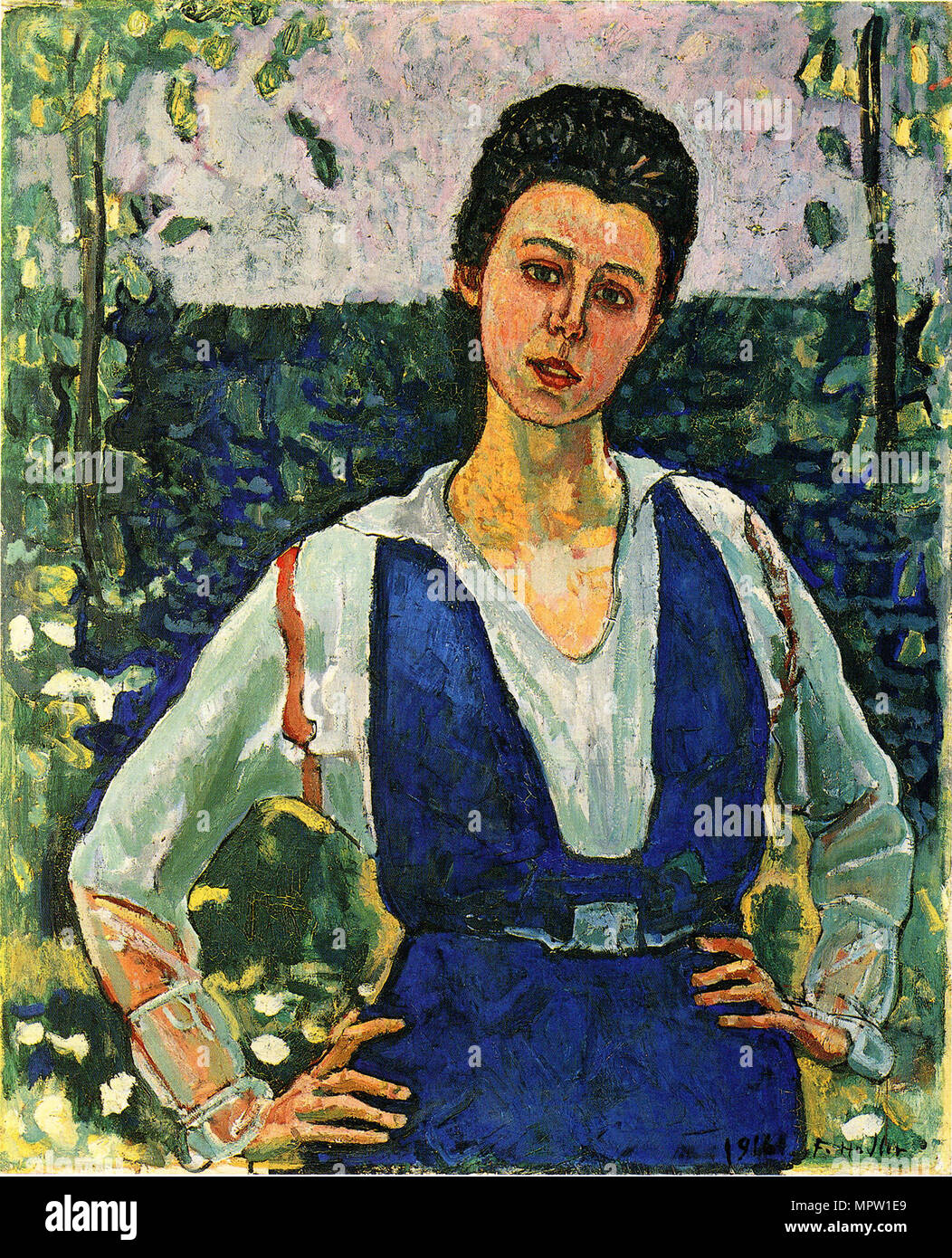 Portrait of Gertrud Müller in the garden, 1916. Stock Photo