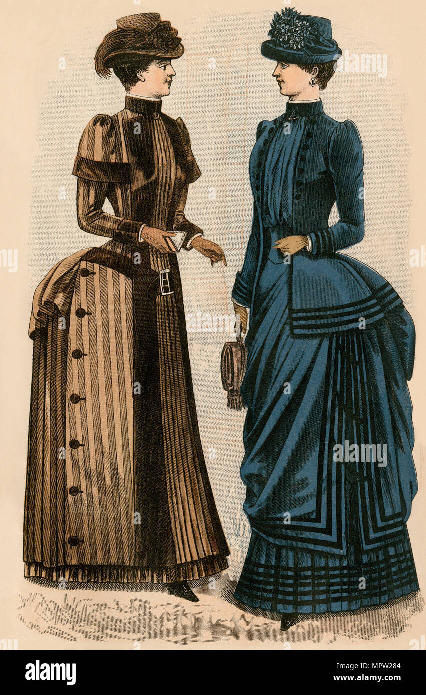 Godey's ladies' fashions, 1880s.  Color lithograph Stock Photo