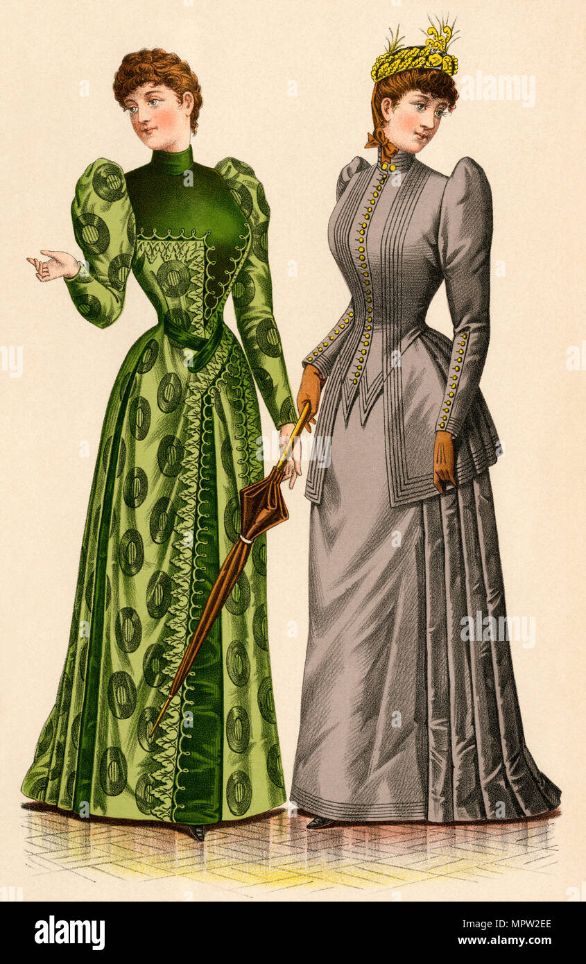 Godey's ladies' fashions, 1890s.  Color lithograph Stock Photo