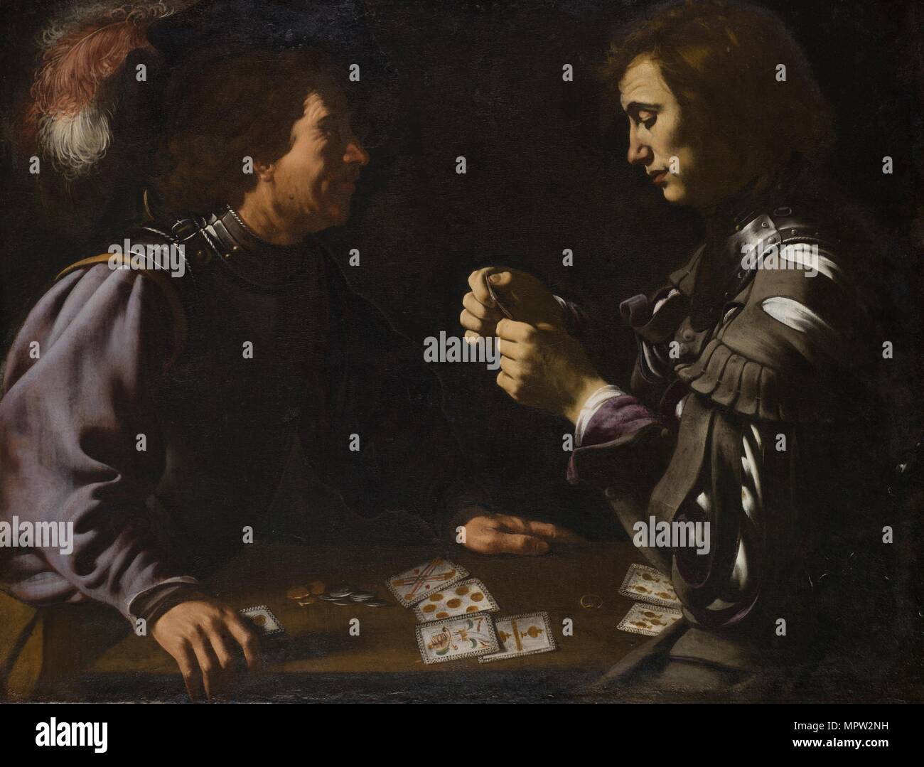 'The Gamblers', or 'Card Players, painting by Antiveduto Grammatica in Apsley House, London.  Artist: Patricia Payne. Stock Photo