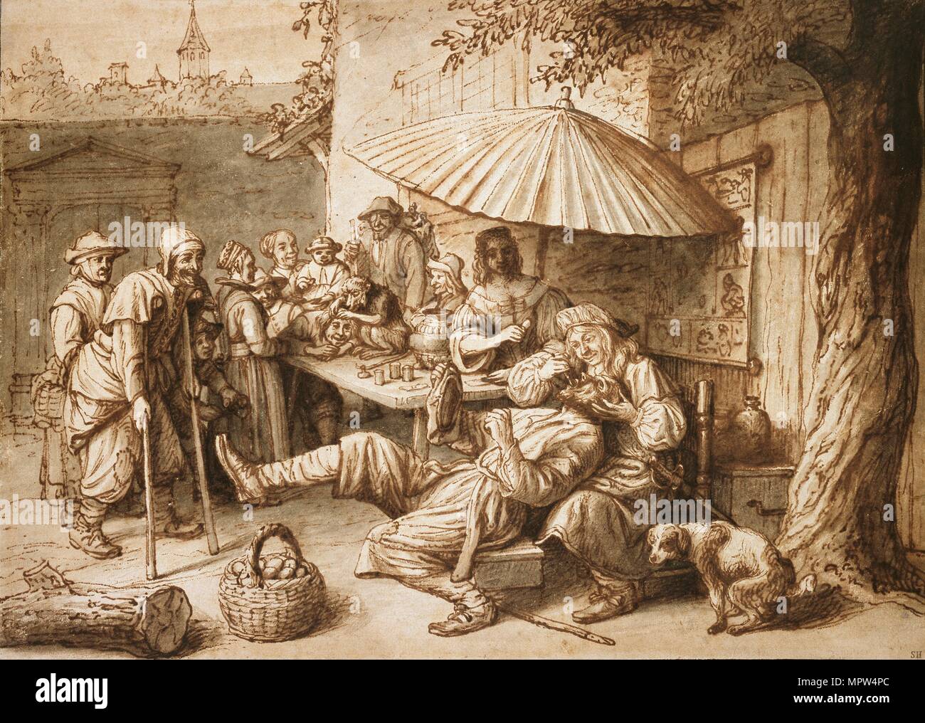 A Quack Dentist extracting a Peasant's Tooth, late 17th century. Artist: Lambert Doomer. Stock Photo