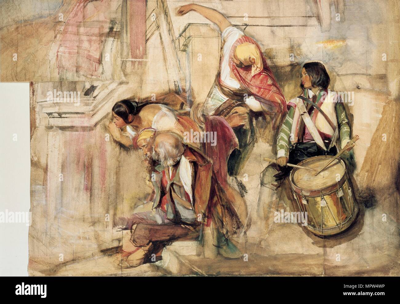 Study for the Proclamation of Don Carlos, 1834-1838. Artist: John Frederick Lewis. Stock Photo