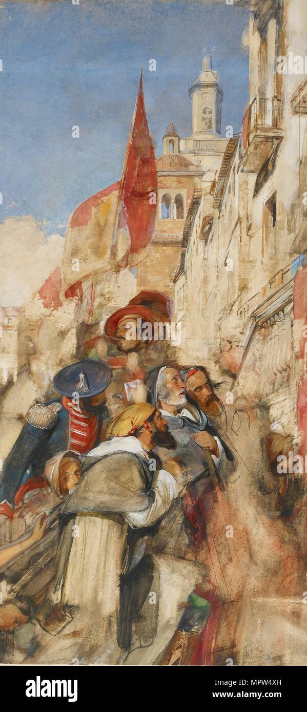 Study for the Proclamation of Don Carlos, 1834-1838. Artist: John Frederick Lewis. Stock Photo