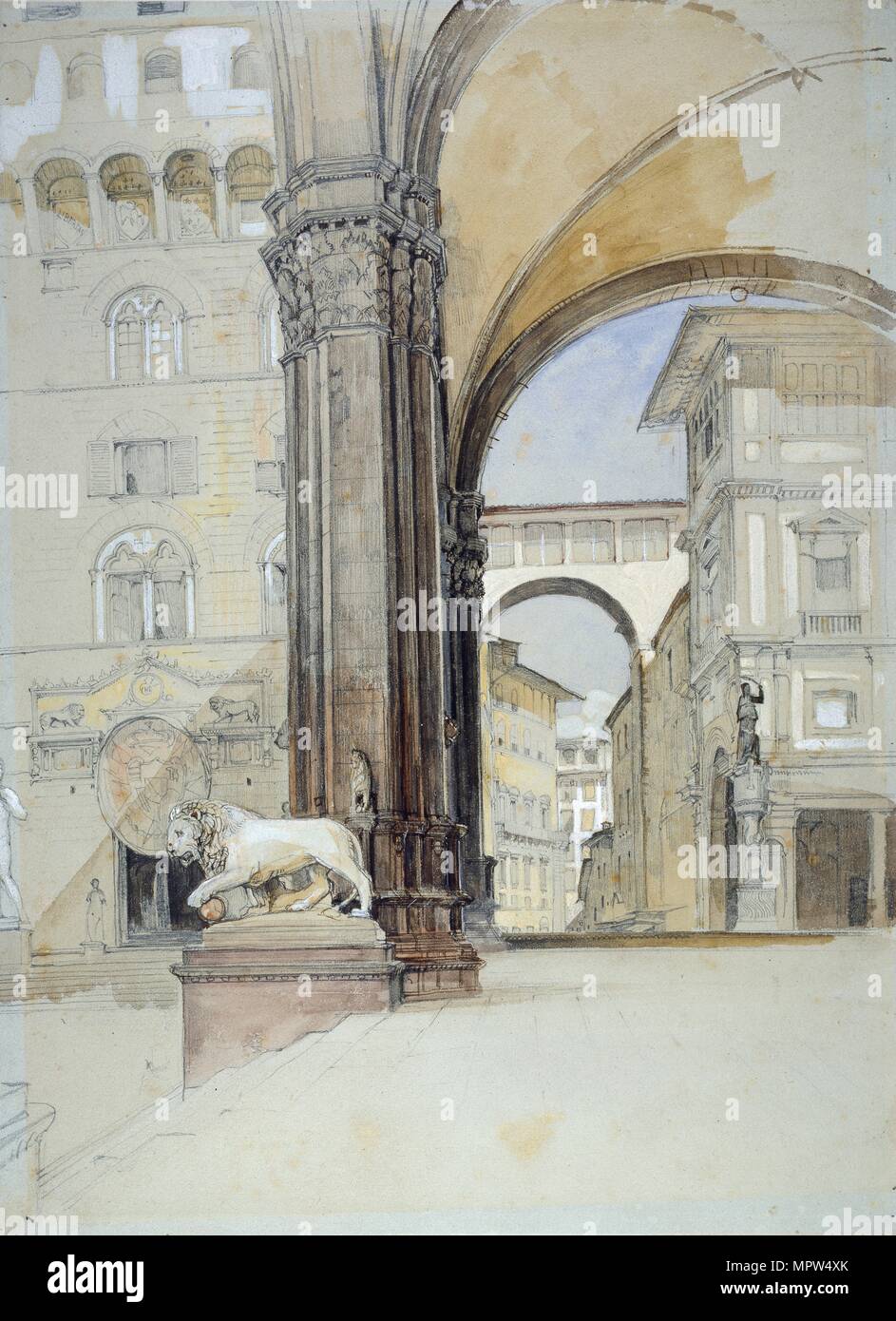 Florence: The Palazzo Vecchio and the Uffizi, c1820s. Artist: John Frederick Lewis. Stock Photo