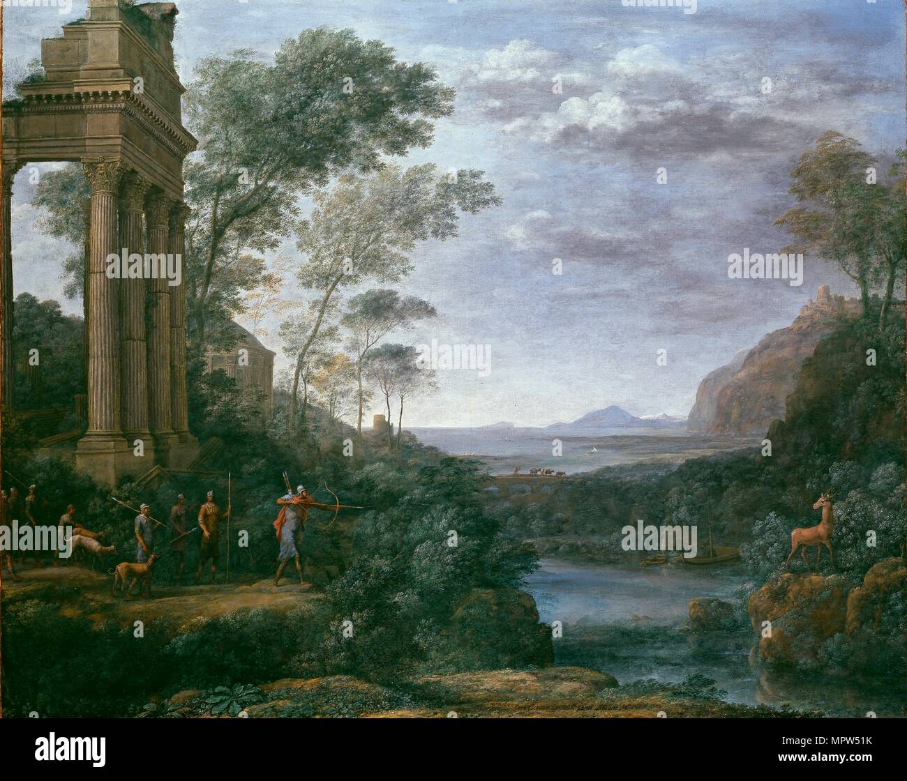 Landscape with Ascanius shooting the Stag of Sylvia, 1681-1682. Artist: Claude Lorrain. Stock Photo