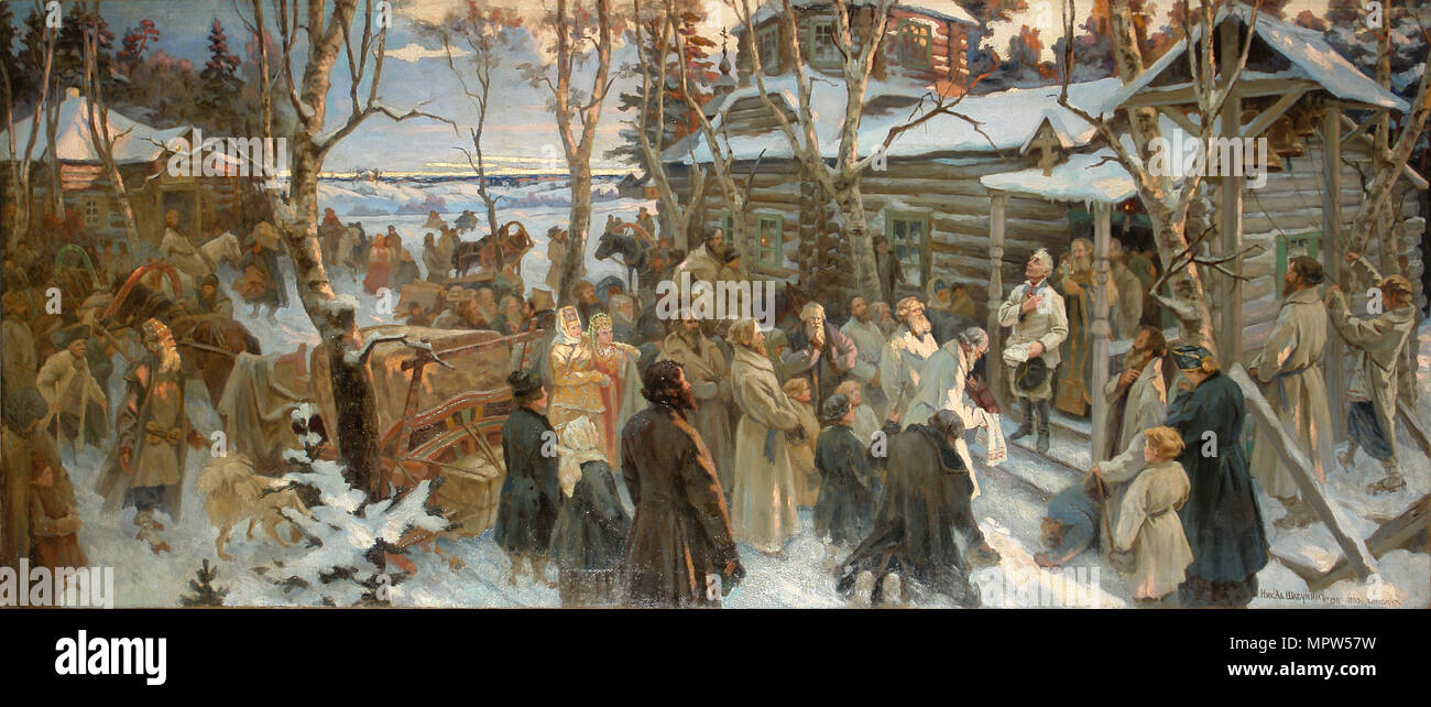 Suvorov leaves Konchanskoye Village in 1799, 1901-1902. Stock Photo