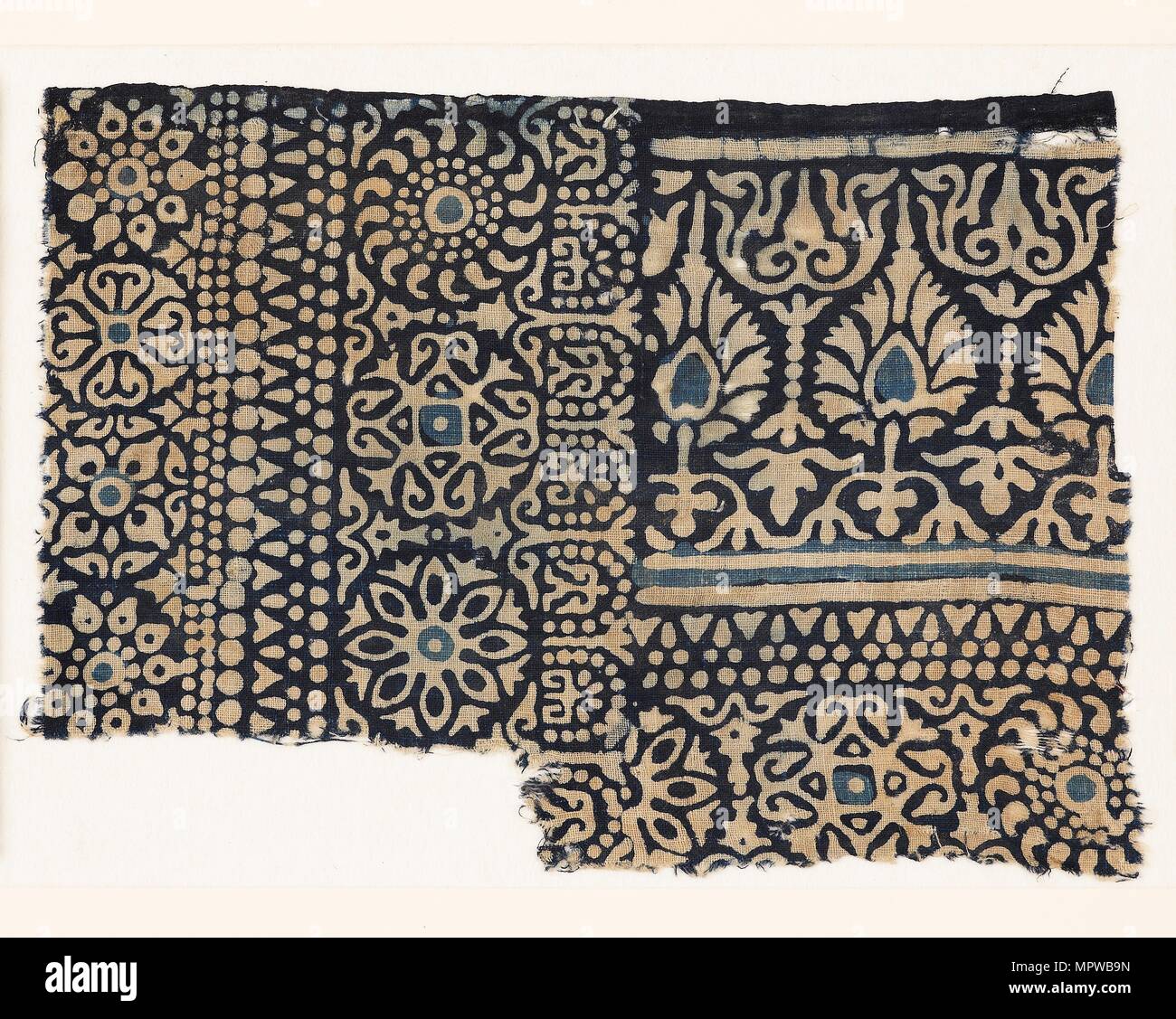 Textile fragment with rosettes, arches, stylized trees or flowers, and leaves, 1250-1350. Artist: Unknown. Stock Photo