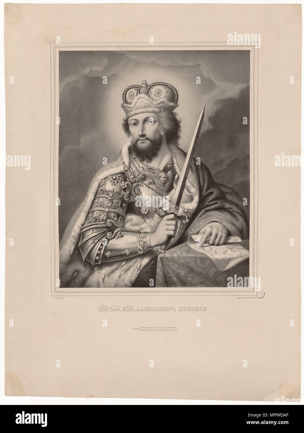 Alexander Nevsky, Grand Prince of Novgorod and Vladimir (1220-1263), 1839. Stock Photo
