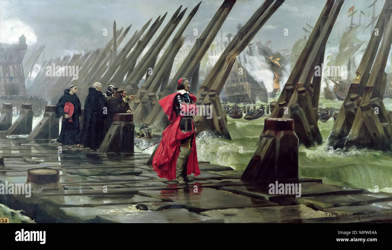 Cardinal Richelieu at the Siege of La Rochelle, 1881. Stock Photo