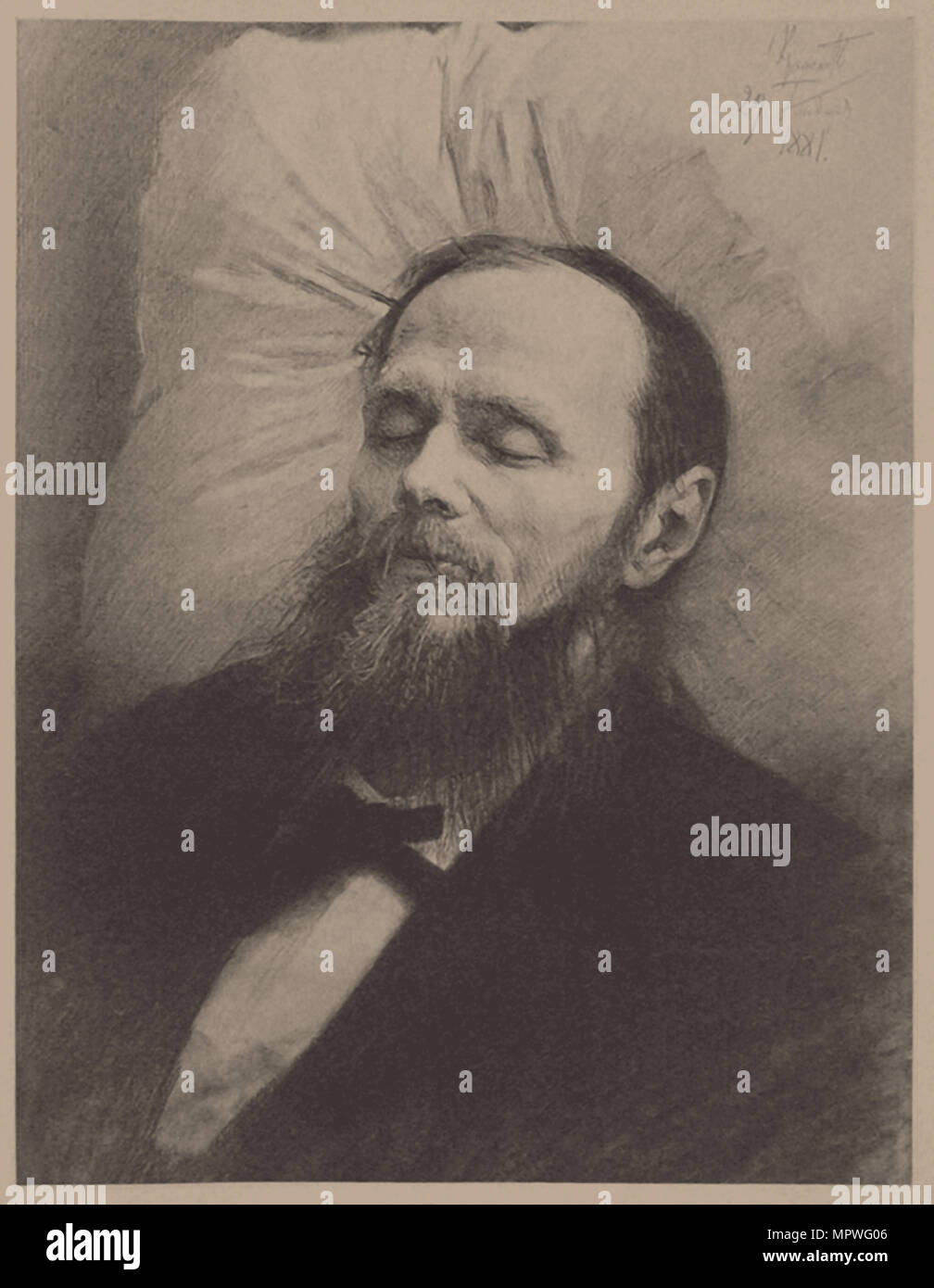 Fyodor Dostoyevsky on the deathbed, 1881. Stock Photo