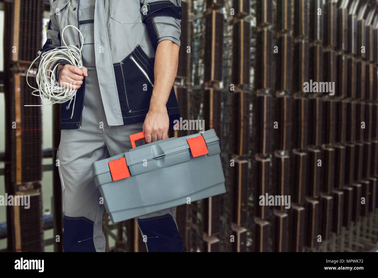 Worker in telephone exchange Stock Photo Alamy
