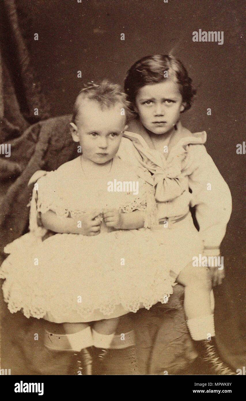 Portrait of Grand Dukes George Alexandrovich of Russia (1871-1899) and Nicholas Aleksandrovich of Ru Stock Photo