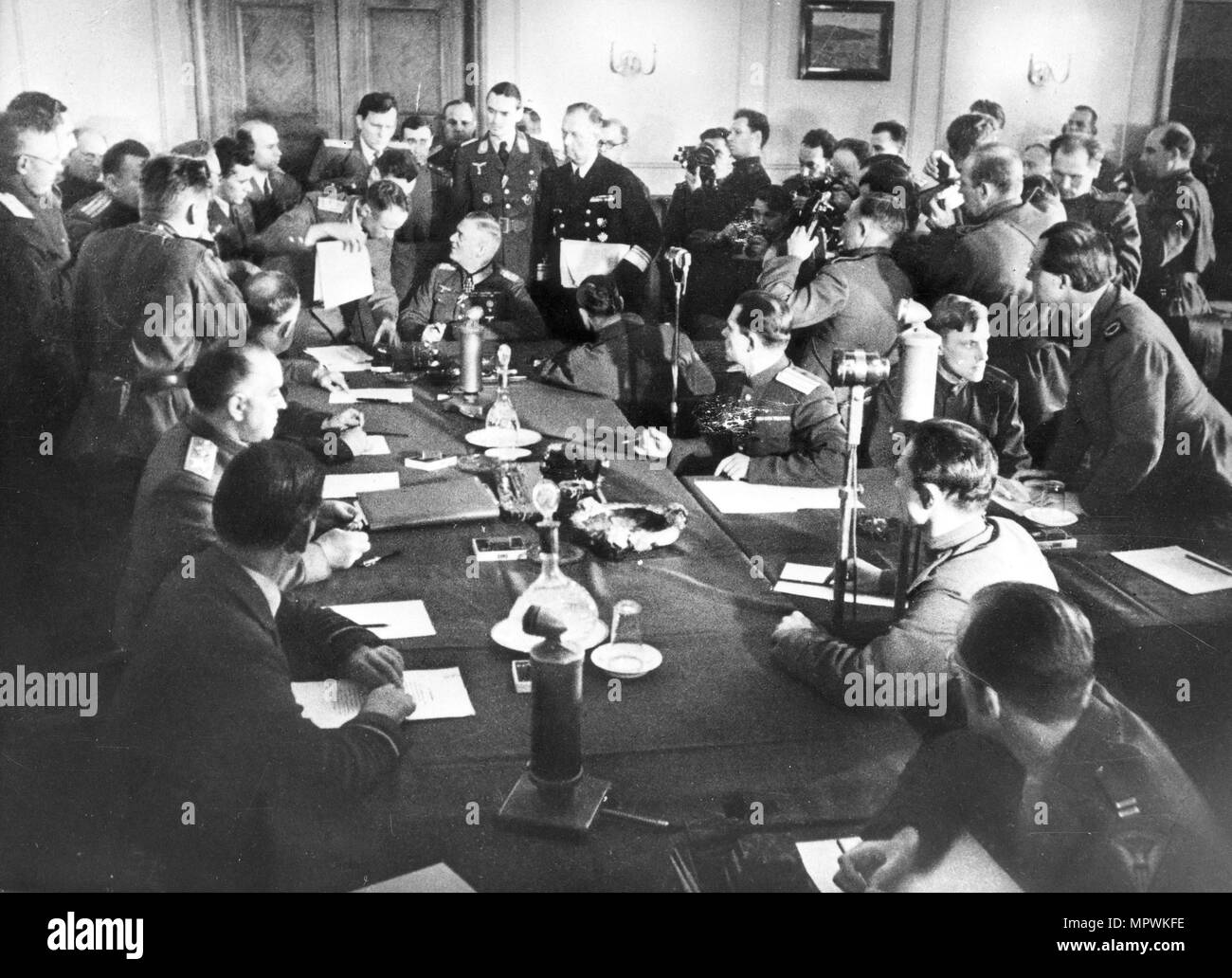 The signing the German Instrument of Surrender in Berlin, May 8, 1945, 1945. Stock Photo