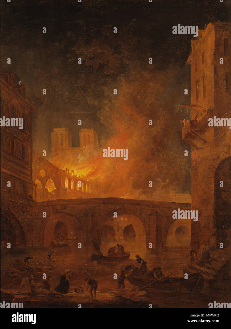 The Fire of Hôtel-Dieu in Paris, 1772. Stock Photo