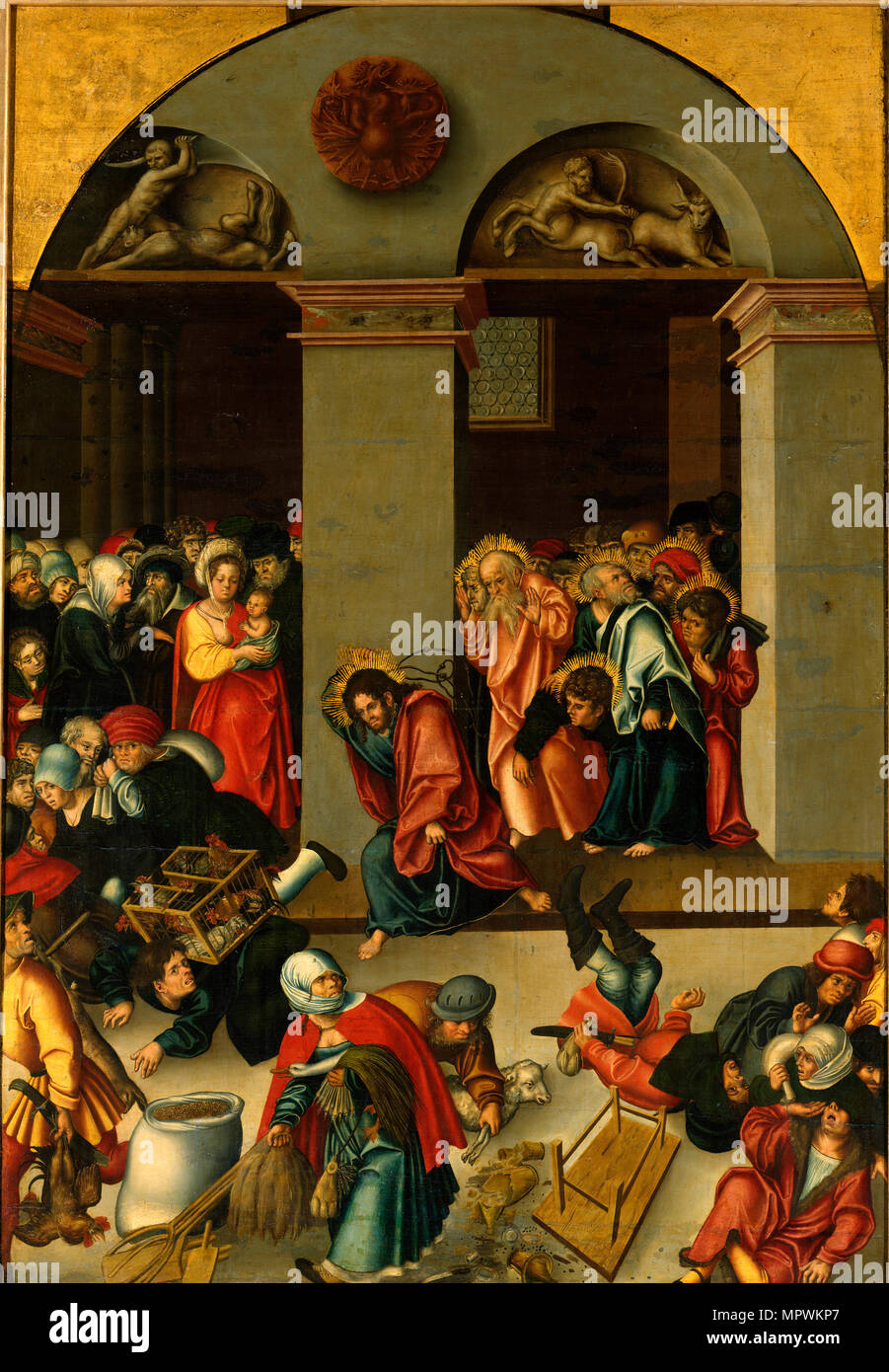 Christ Driving the Money Changers from the Temple, c. 1510. Stock Photo