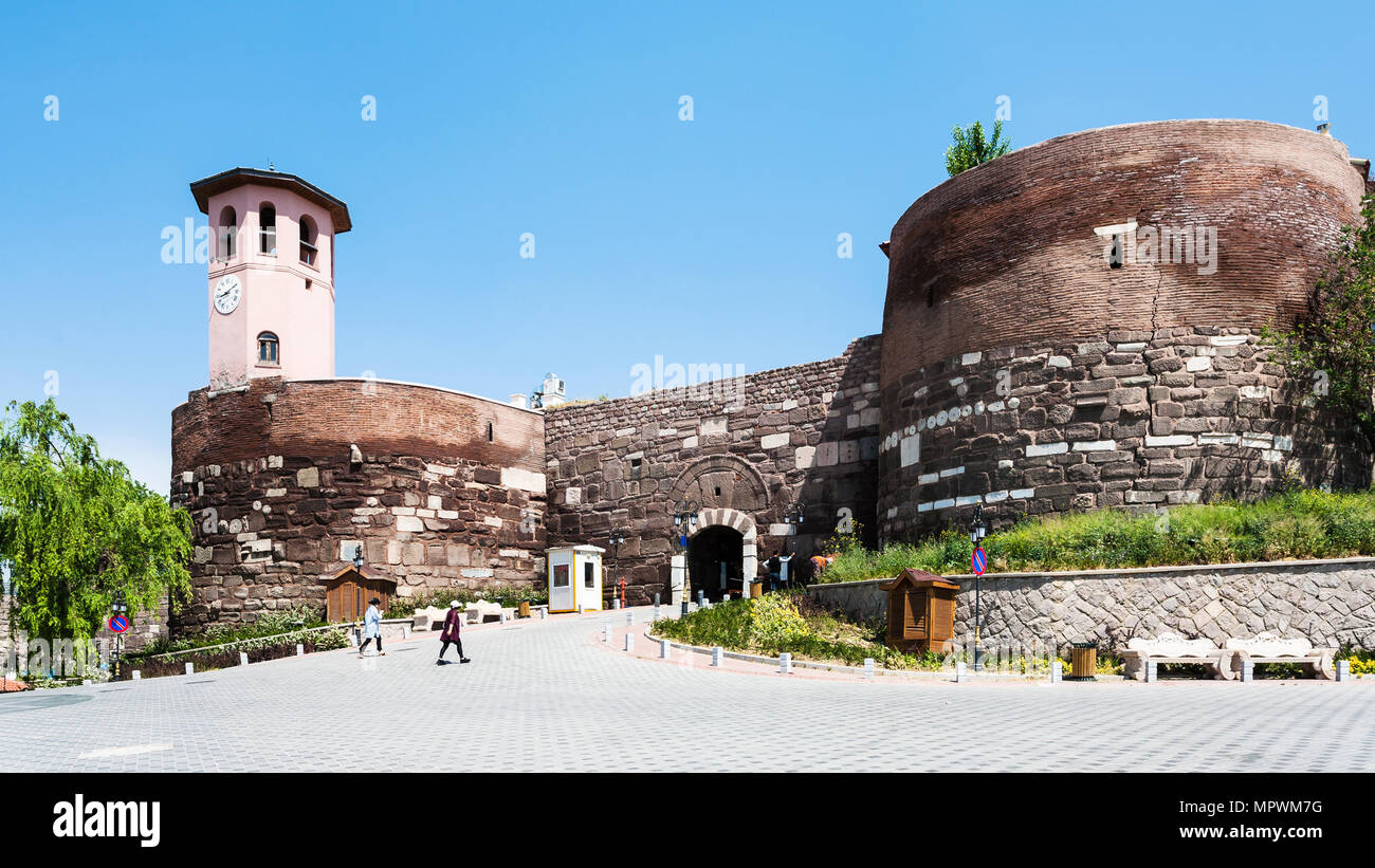 Travel to Turkey - gate to Old Ankara Castle on Gozcu square. Ankara Castle is a citadel from early medieval years Stock Photo