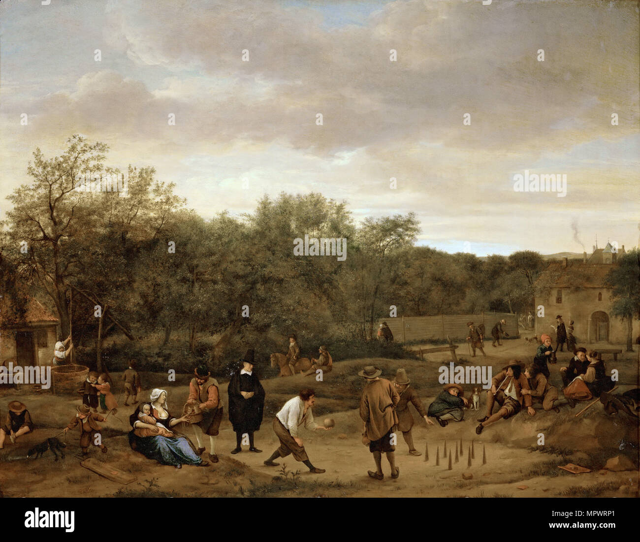 Peasants playing bowling, c. 1655. Stock Photo