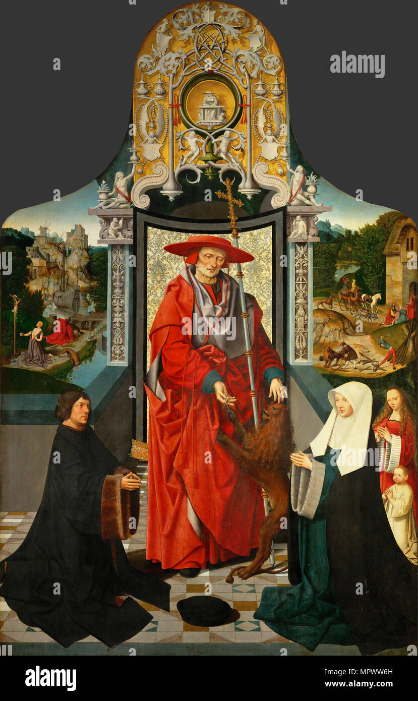Saint Jerome and the lion (center panel), 1511. Stock Photo