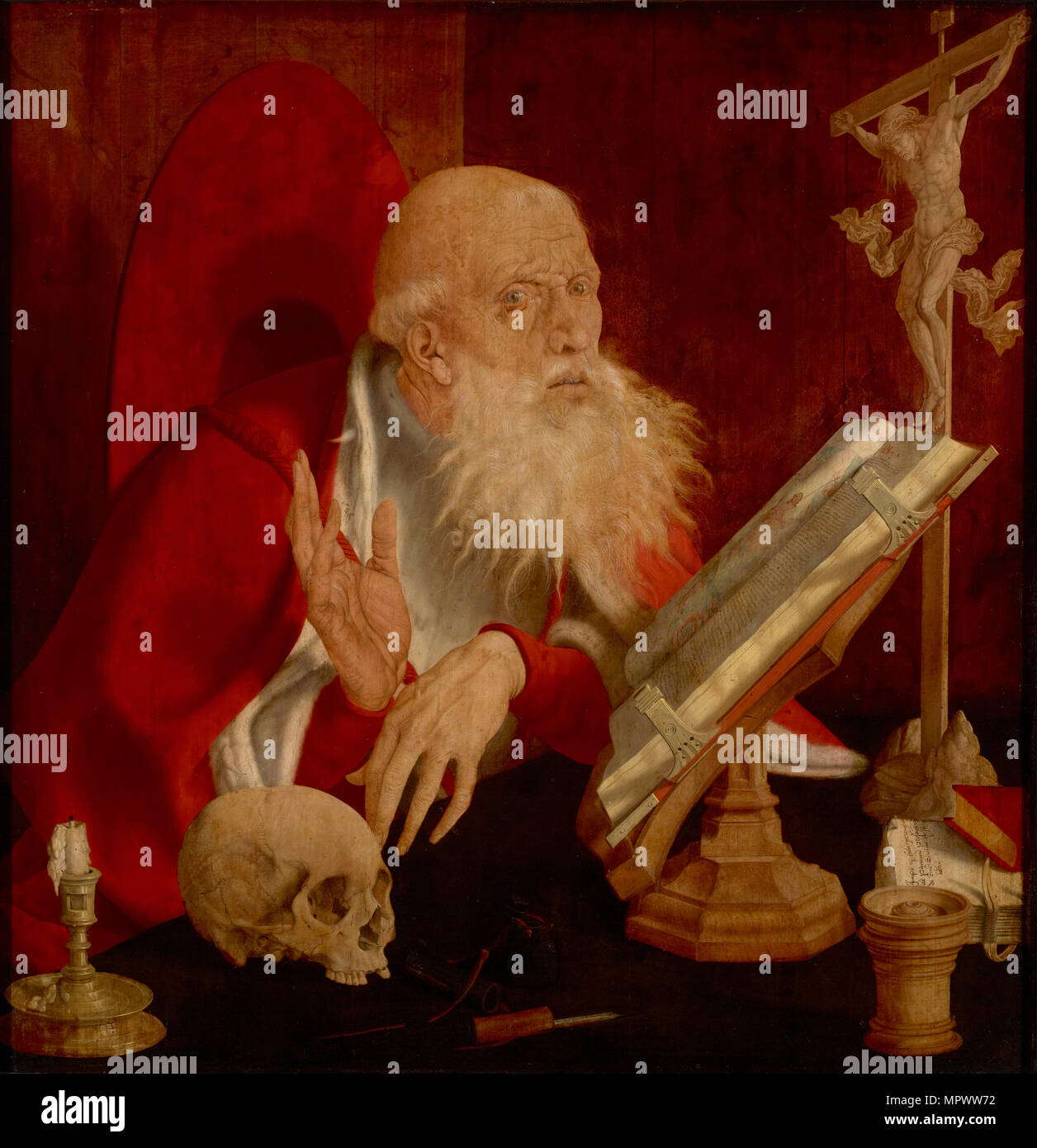 Saint Jerome in his Cell, ca 1545. Stock Photo