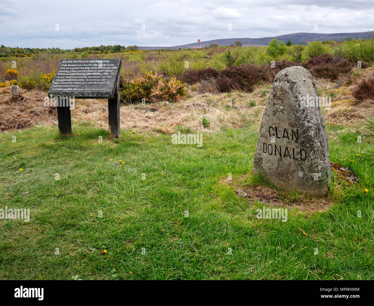 Clan Donald Memorial and grave marker at Culloden Moor near Inverness