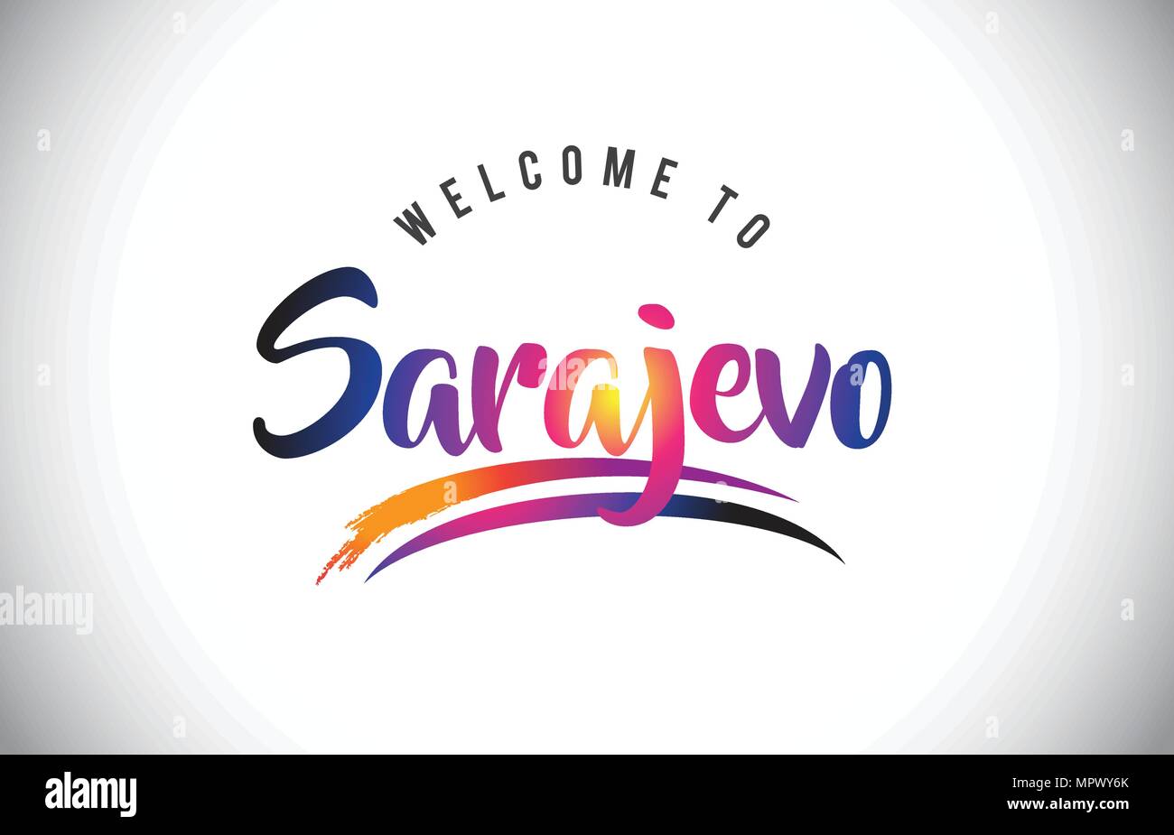 Sarajevo Welcome To Message in Purple Vibrant Modern Colors Vector Illustration. Stock Vector