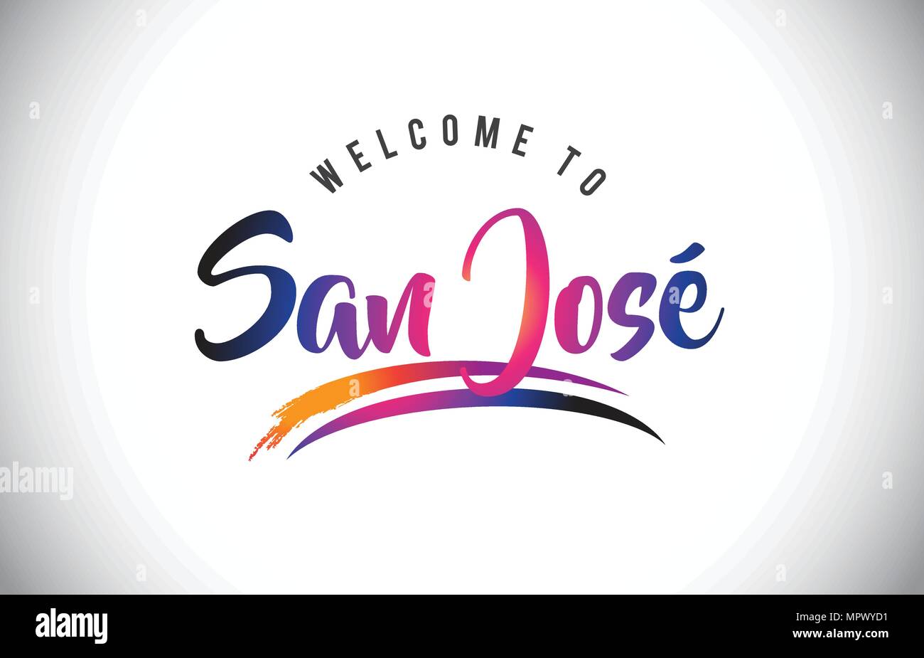 San José Welcome To Message in Purple Vibrant Modern Colors Vector Illustration. Stock Vector