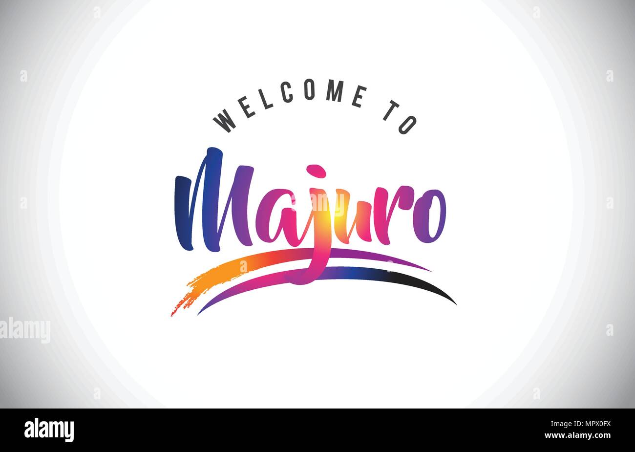 Majuro Welcome To Message in Purple Vibrant Modern Colors Vector Illustration. Stock Vector