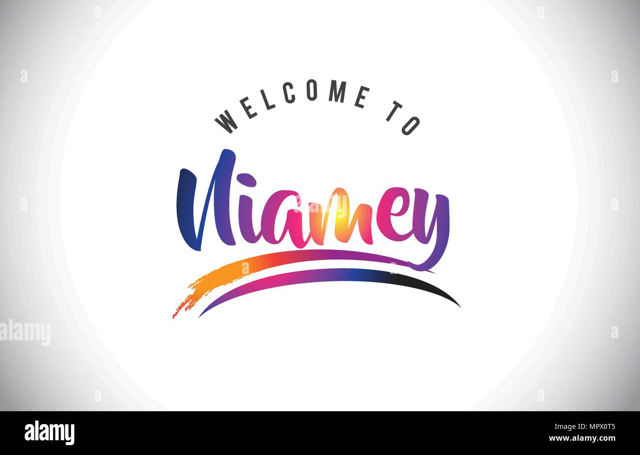 Niamey Welcome To Message in Purple Vibrant Modern Colors Vector Illustration. Stock Vector