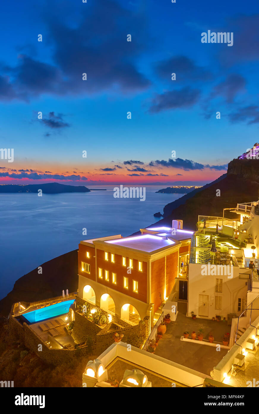 Santorini at night, Greece Stock Photo