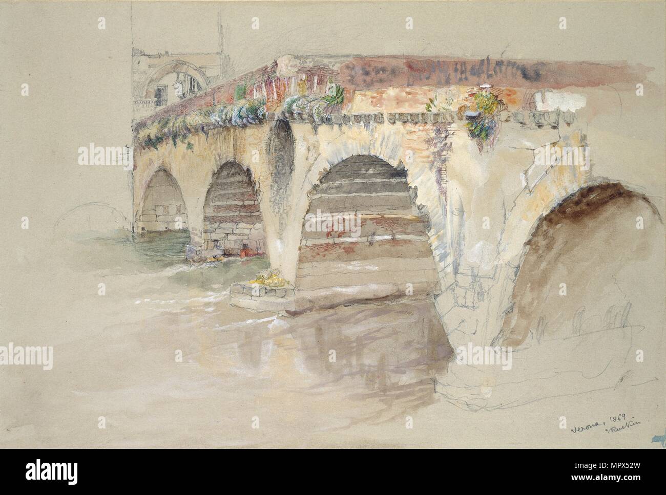 The Ponte della Pietra, Verona, 14-17 June 1869. Artist: John Ruskin. Stock Photo