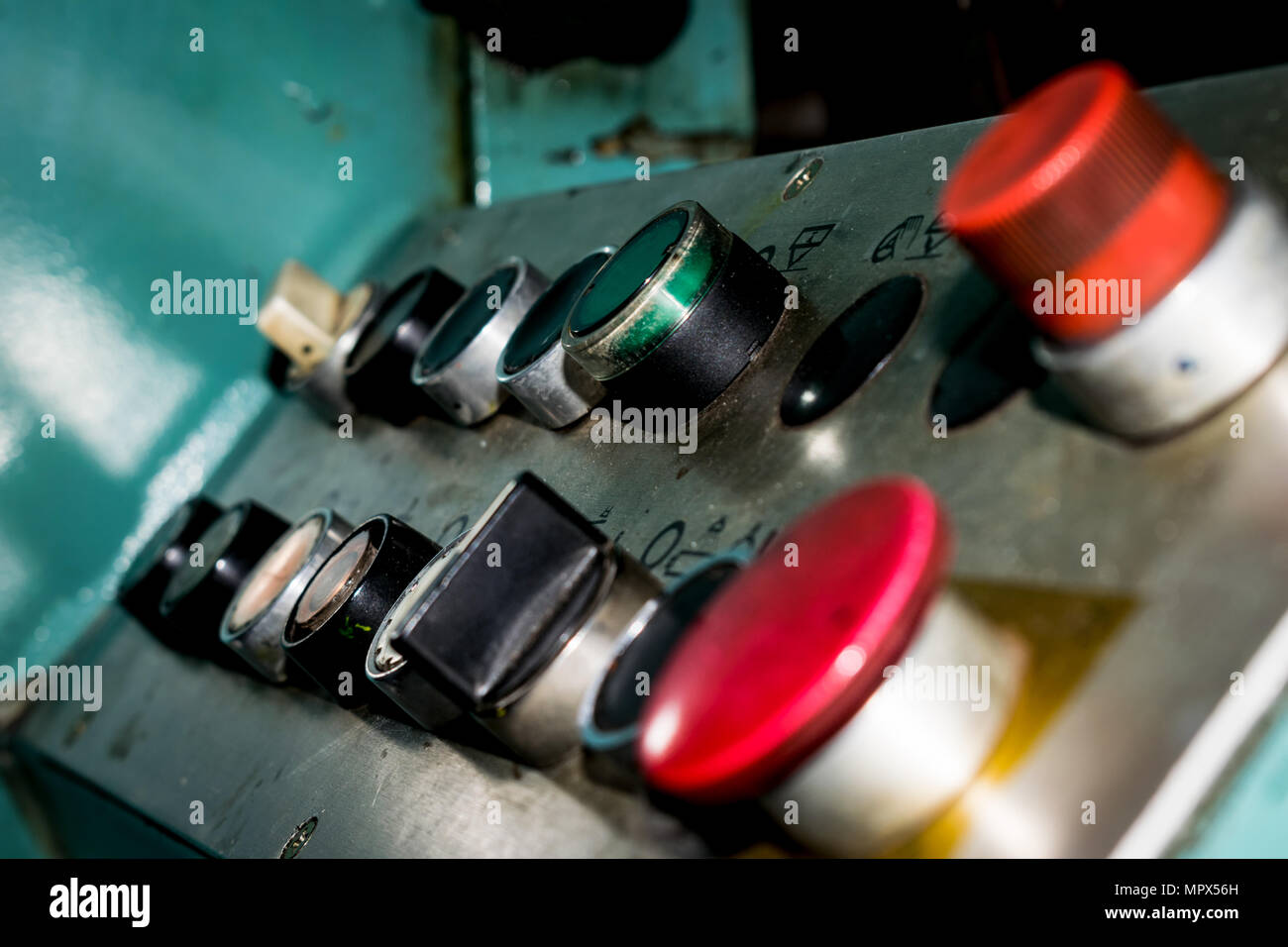 colored buttons old machine Stock Photo - Alamy