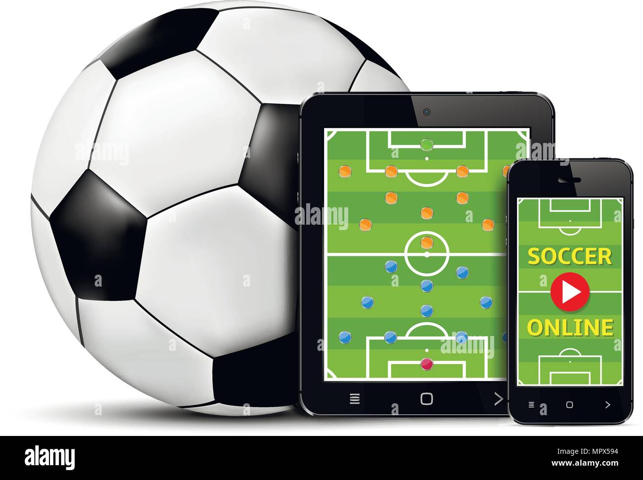 Vetor do Stock: Mobile football soccer. Mobile sport play match