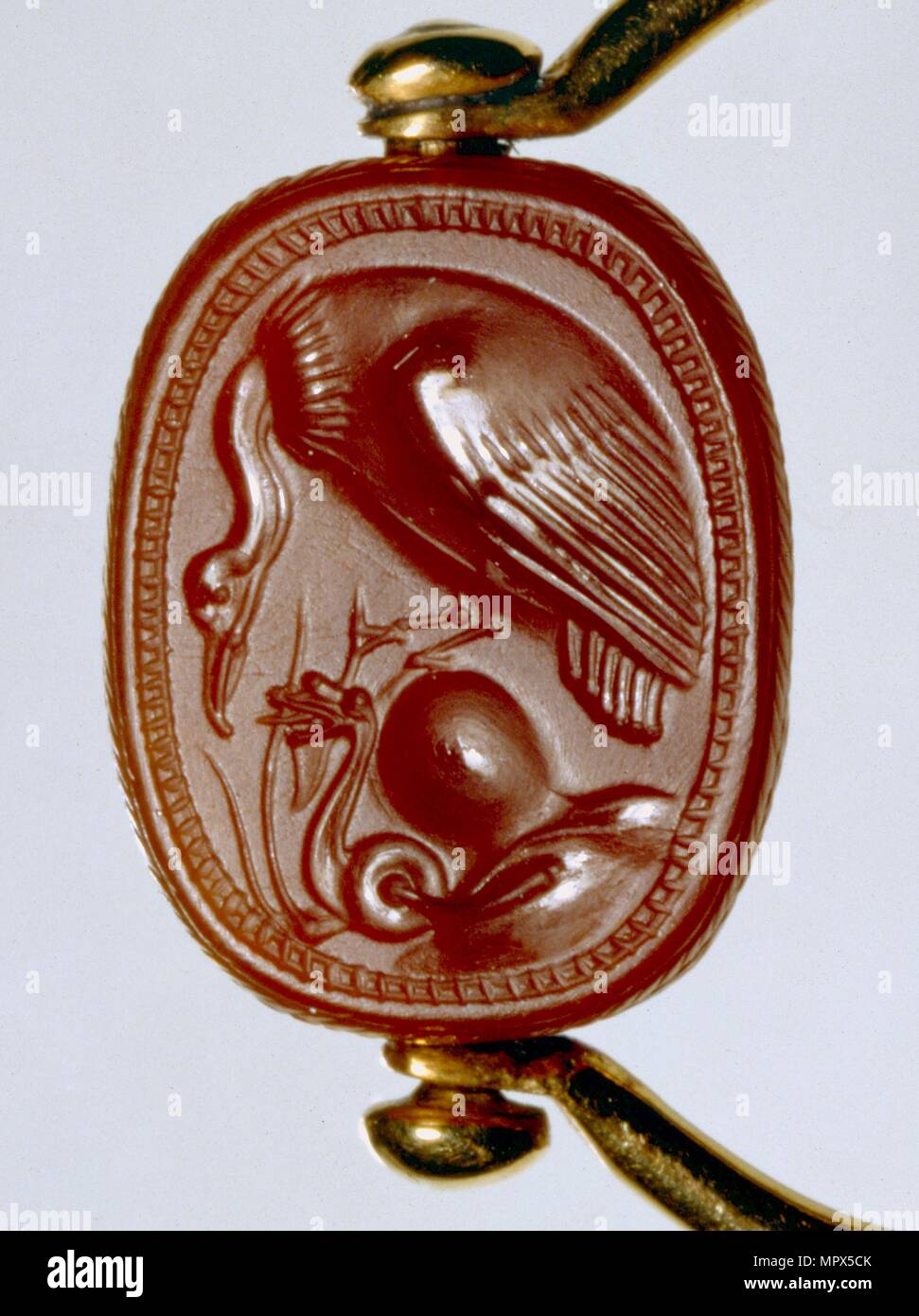 Etruscan gold ring with carnelian scarab as bezel, 5th century BC. Artist: Unknown. Stock Photo