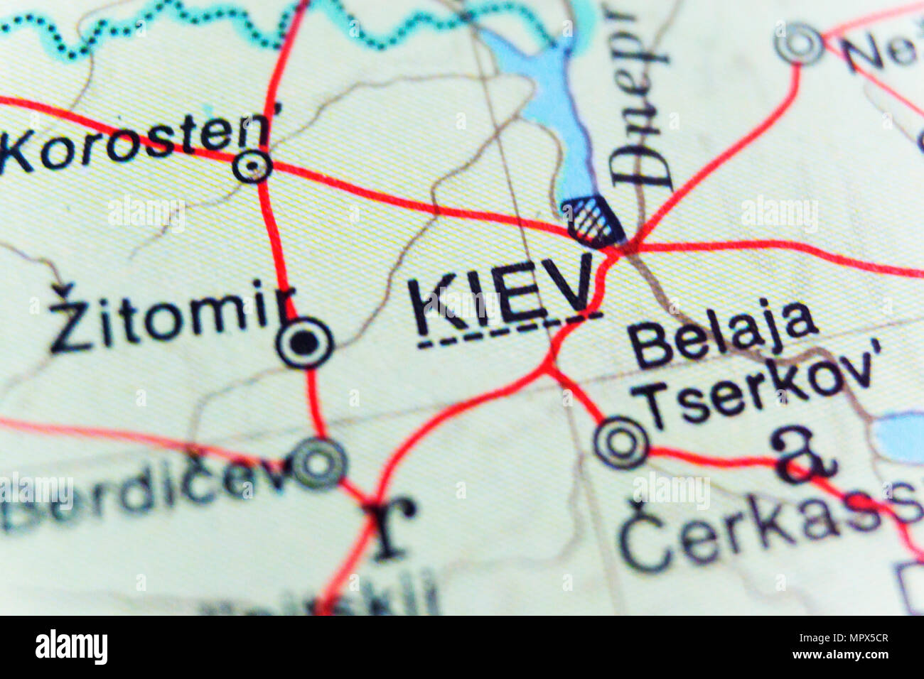 Kiev map. A close up shot of Kiev. Travel concept. Photo stock. Stock Photo
