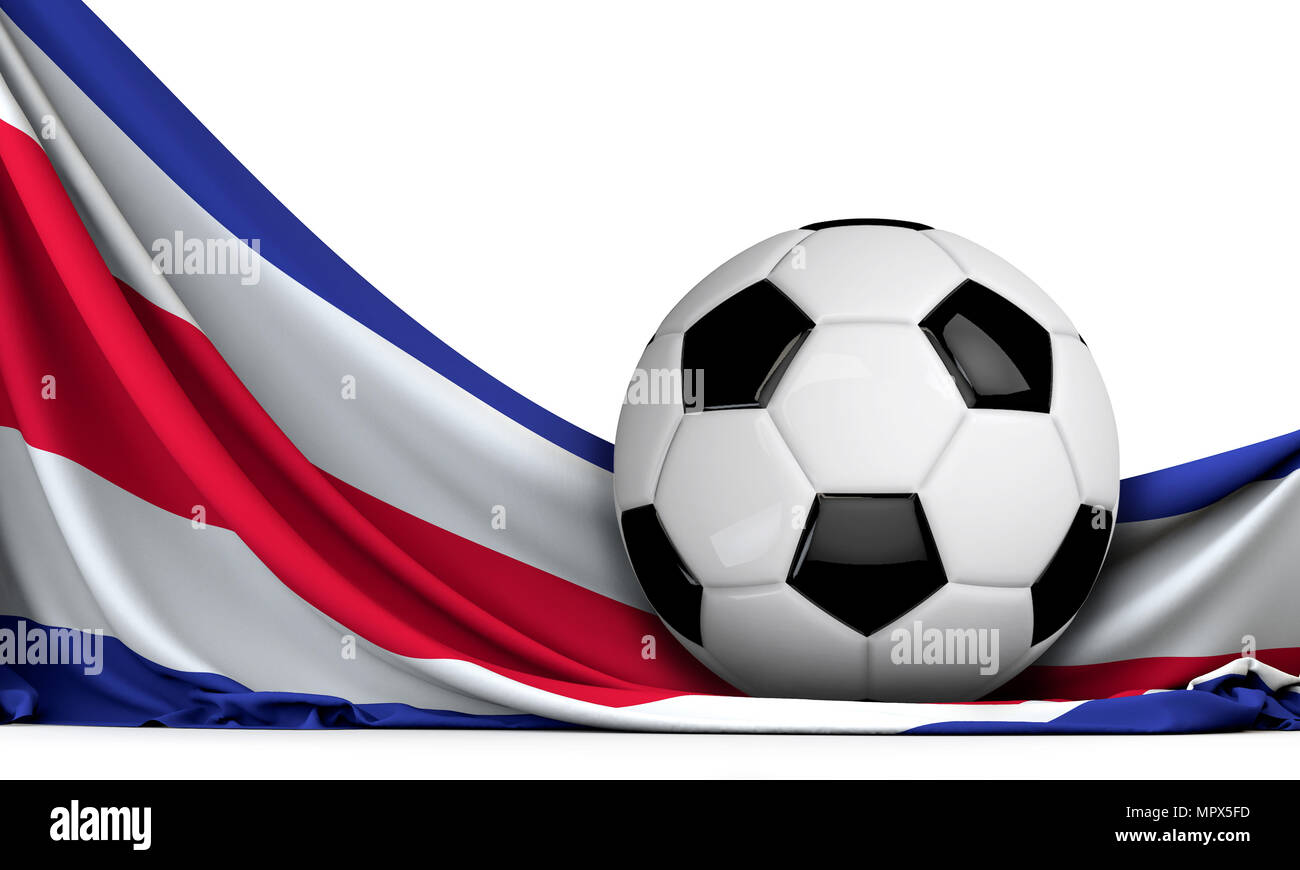 Soccer ball on the flag of Costa Rica. Football background. 3D