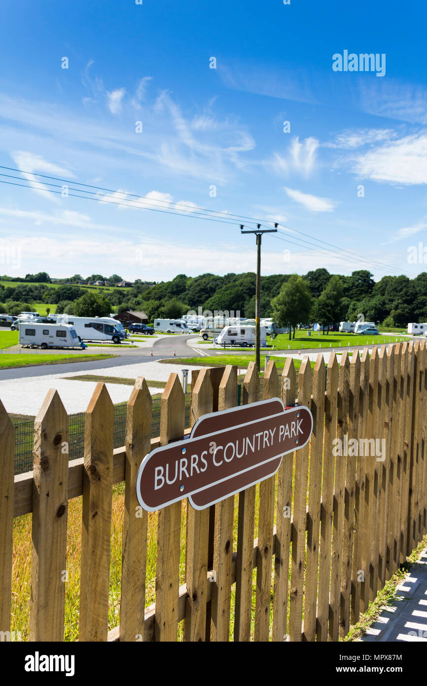 Burrs Country Park station on the East Lancashire Railwa, a new railway station built to serve the Burrs Country Park and caravan club site. Stock Photo