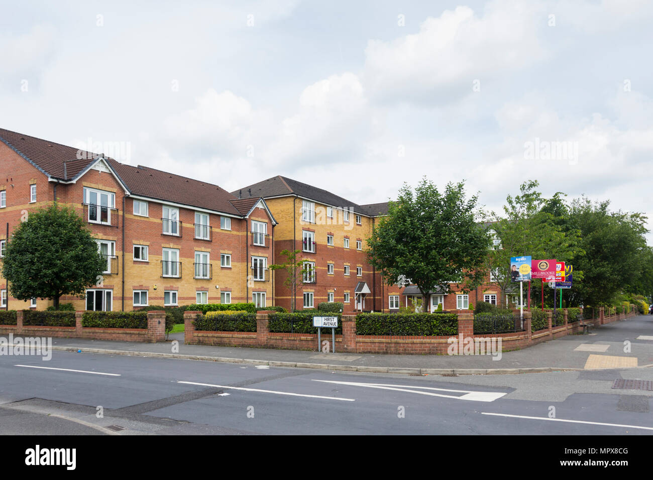 Hatherton Court apartments, on the corner of Hirst Avenue and Worsley Road North, Walkden, Greater Manchester. Privately owned apartments, leasehold,  Stock Photo