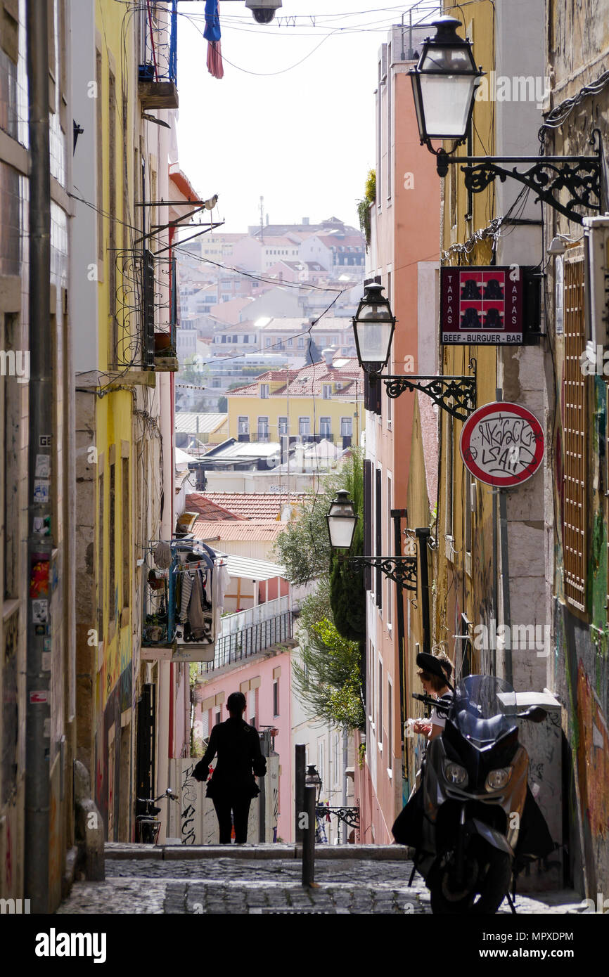 Street scene in Bairro Alto district, Lisbon, Portugal Stock Photo - Alamy