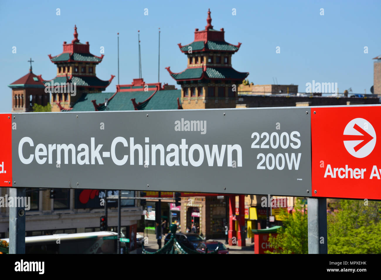 The redline L train Chinatown station overlooks the iconic neighborhood on Chicago's near south