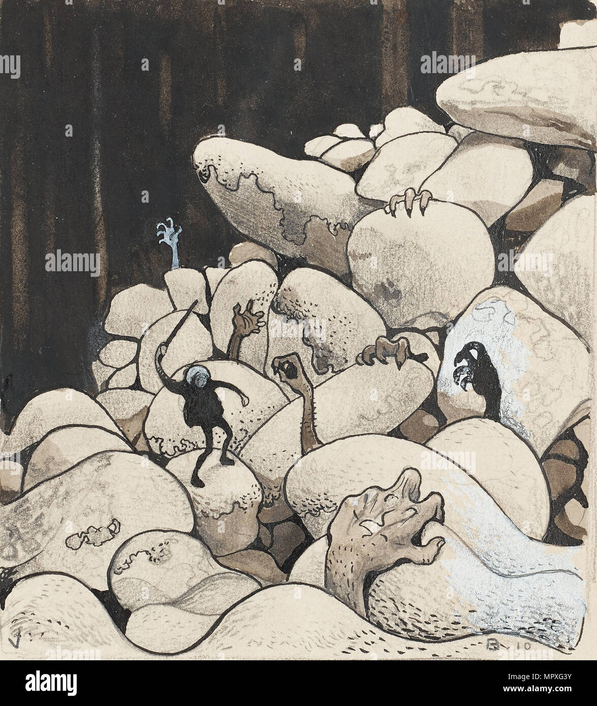 Trolls amongst the stones. Illustration for Bland tomtar och troll (Among Gnomes and Trolls) by Al Stock Photo