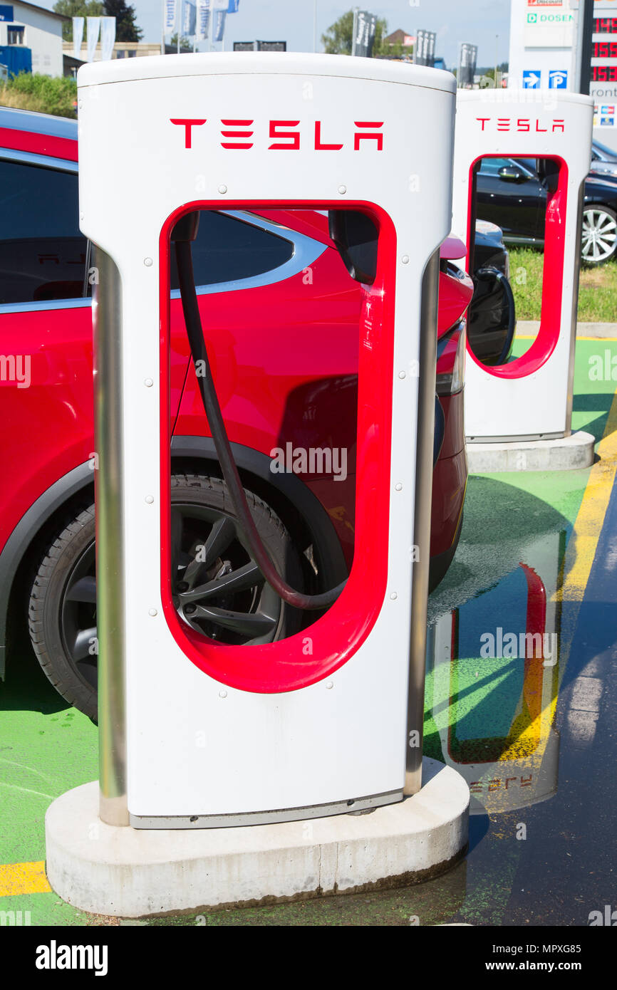 ZURICH July 30 Tesla Supercharger station on July 22, 2017 in Zurich
