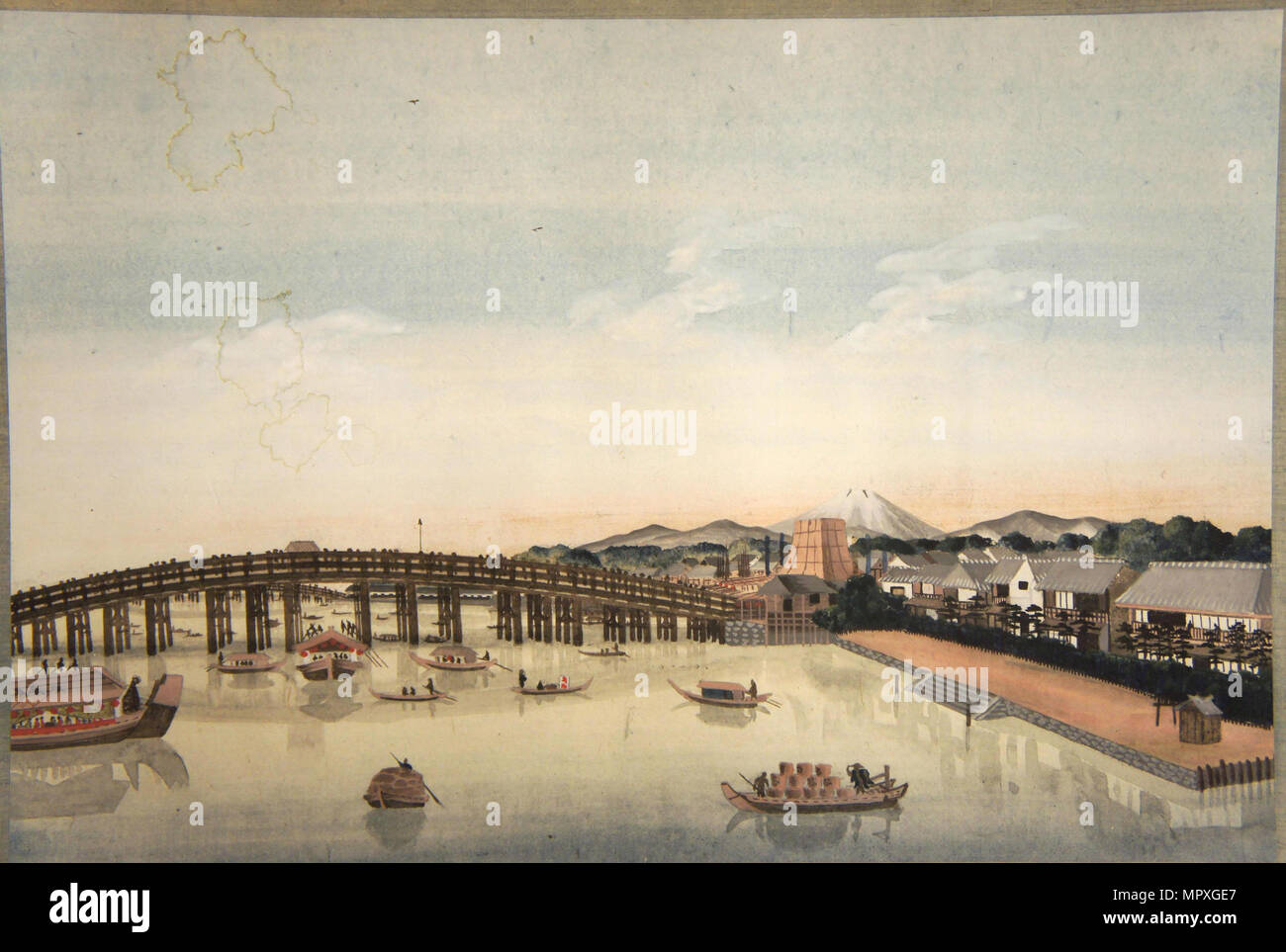 View of the Ryogokubashi over the Sumidagawa River in Edo, 1823-1829. Stock Photo